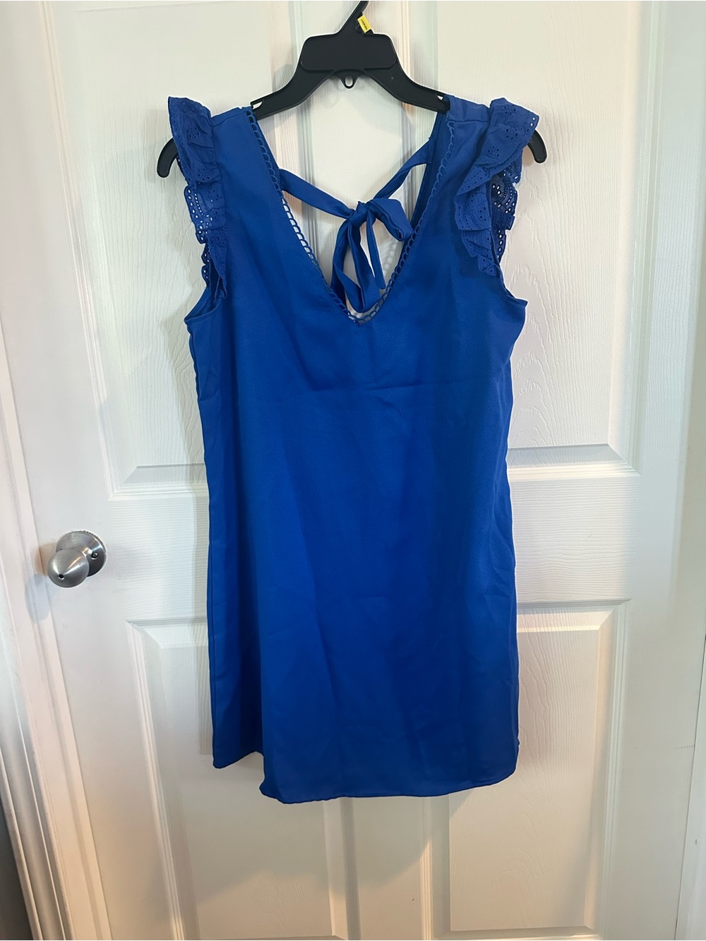 SHEIN Royal Blue Ruffle Sleeve Tie-Back Mini Dress